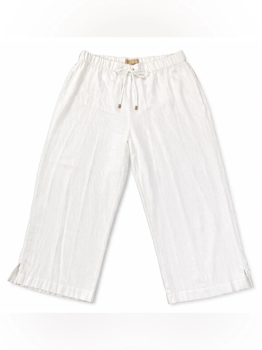 Michael Kors Linen Blend Pants Womens L White Wide Leg Crop Beach Resort Chic